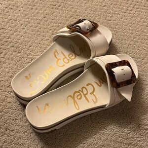 Sam Edelman Cream Slide Sandals with Tortoise Buckle